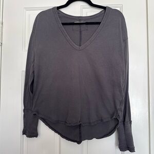 We The Free Charcoal V-Neck Long Sleeve Top